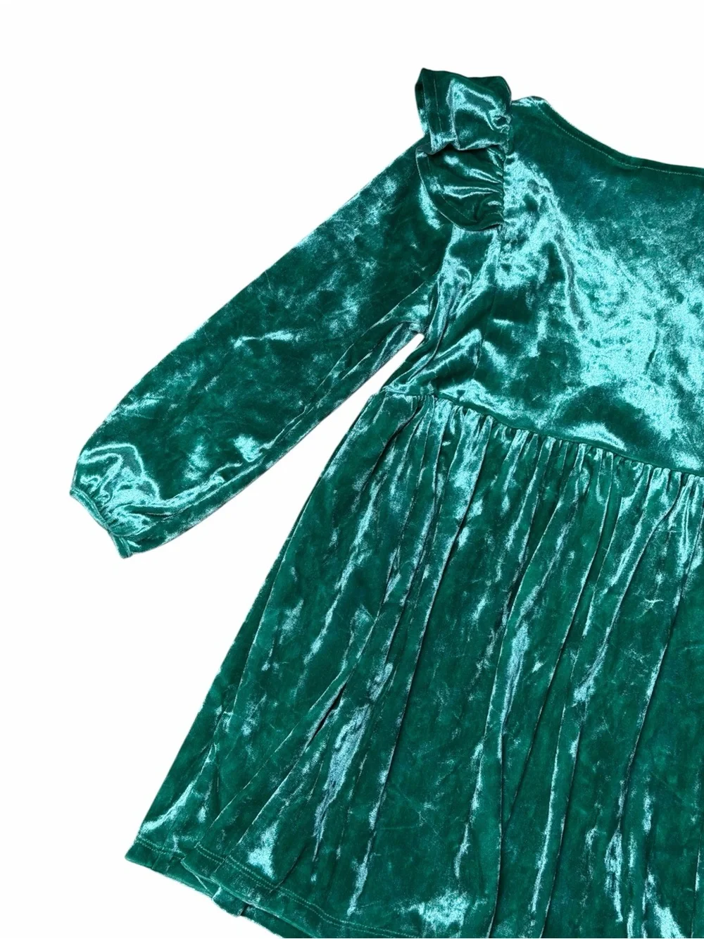 H&M Crushed Green Velvet Long Sleeve Dress Girls 3/4T